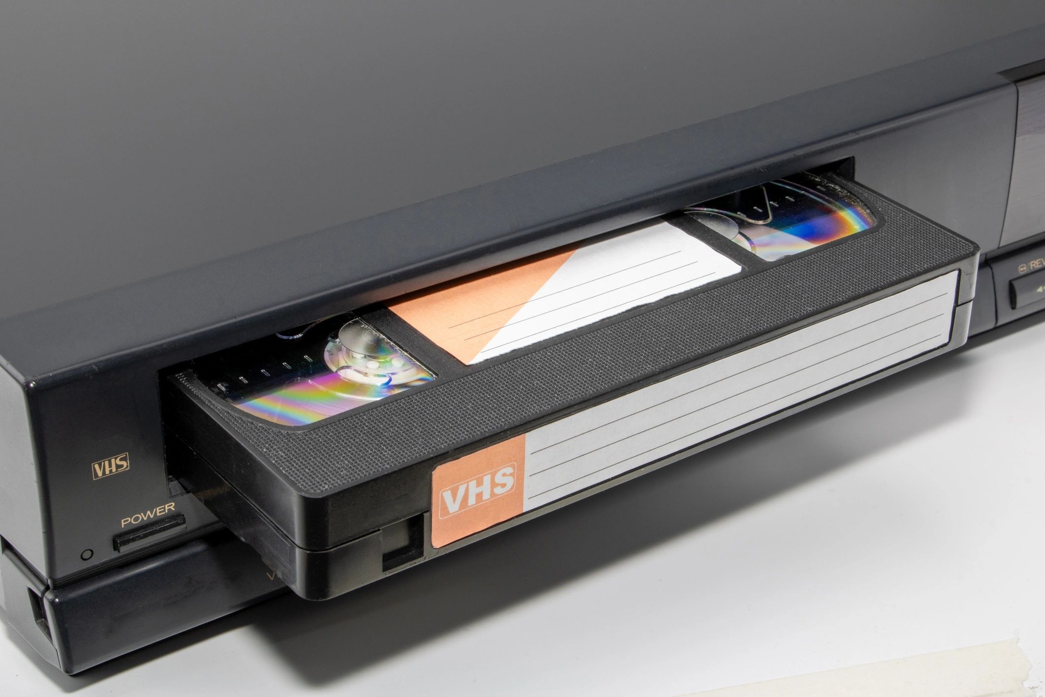 Close-up of a vintage VCR player