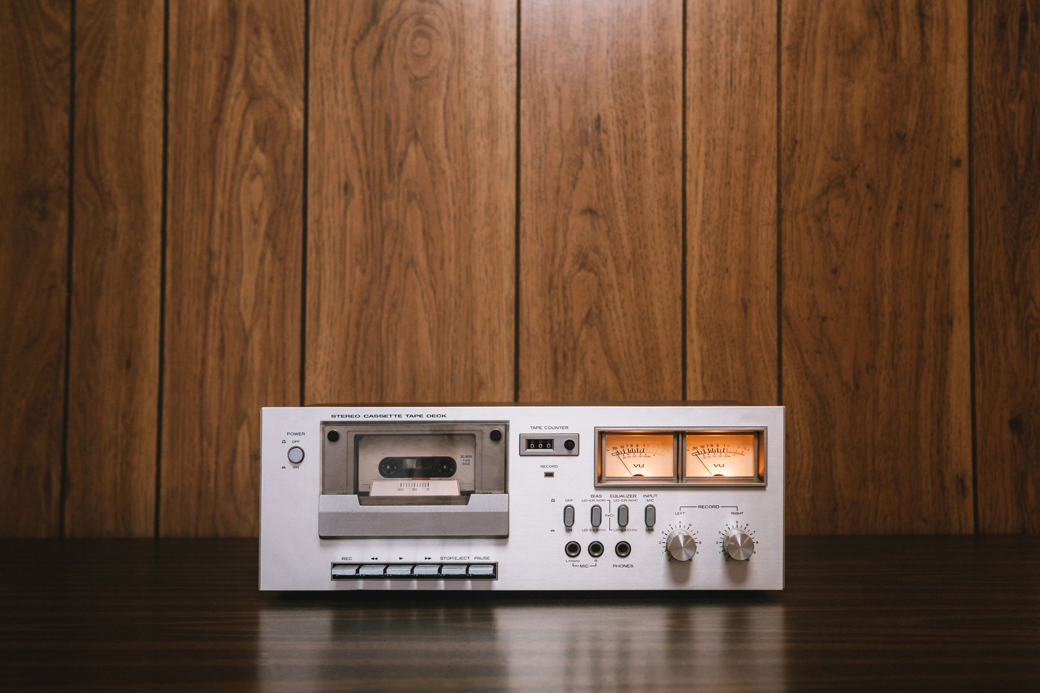Retro tape player stereo on a counter